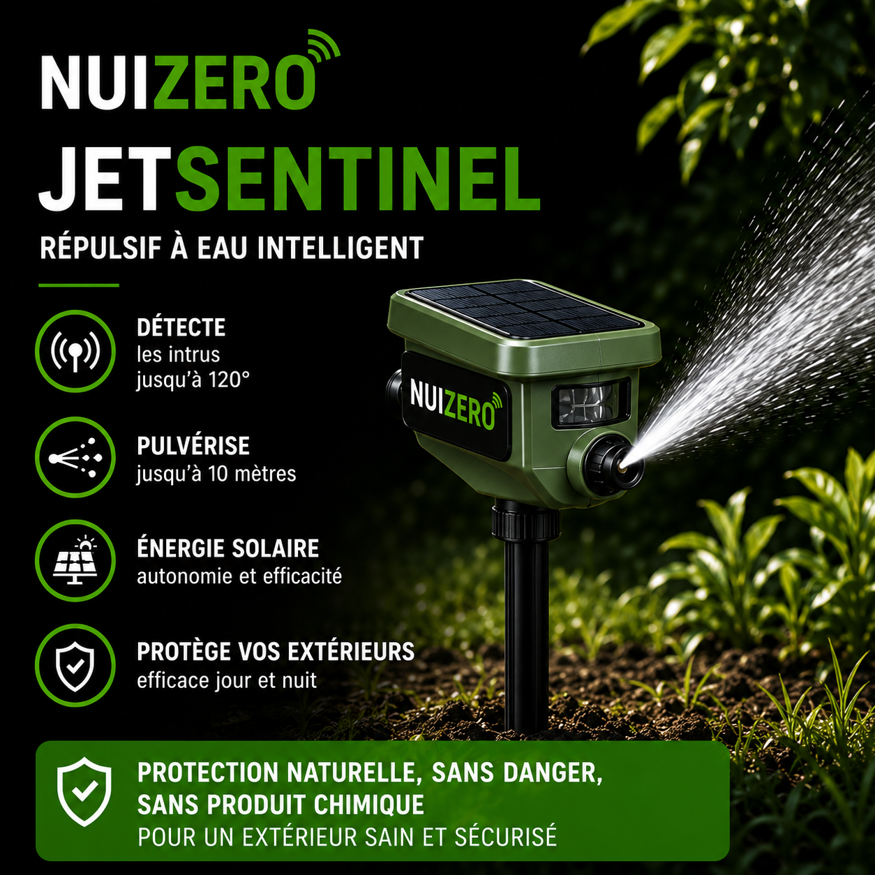 NUIZERO – Répulsif à Jet d'Eau