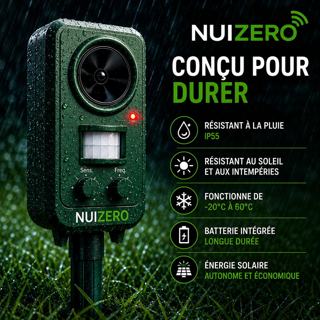 NUIZERO – Répulsif Anti-Chats à Ultrasons et Flash